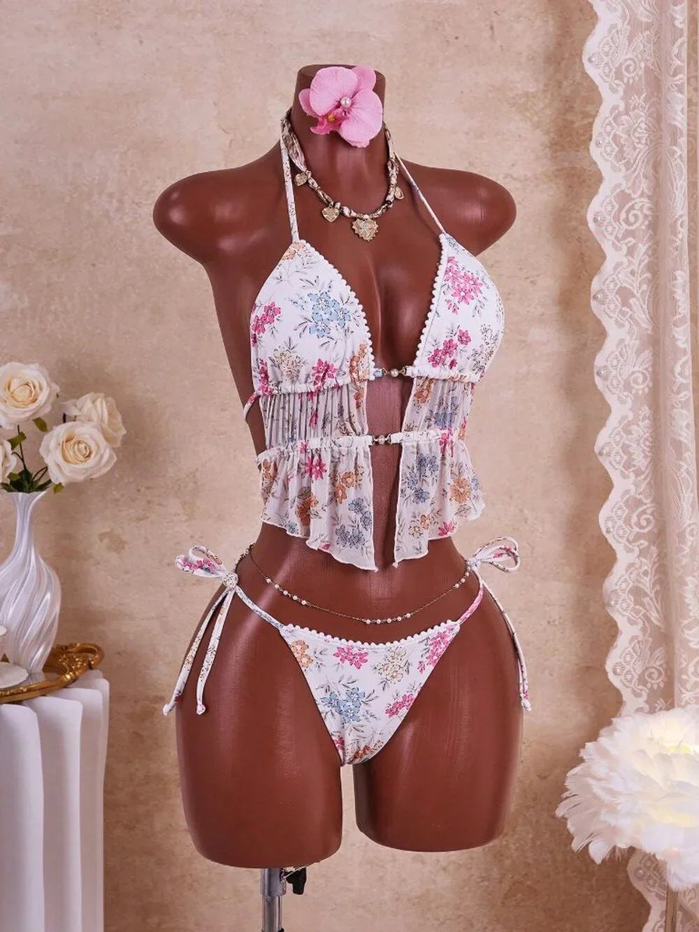 Multicolor Sexy Women's Sweet Floral Bikini Set